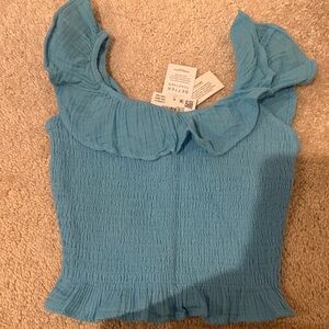 Anerican Eagle Sky Blue Ruffled Blouse